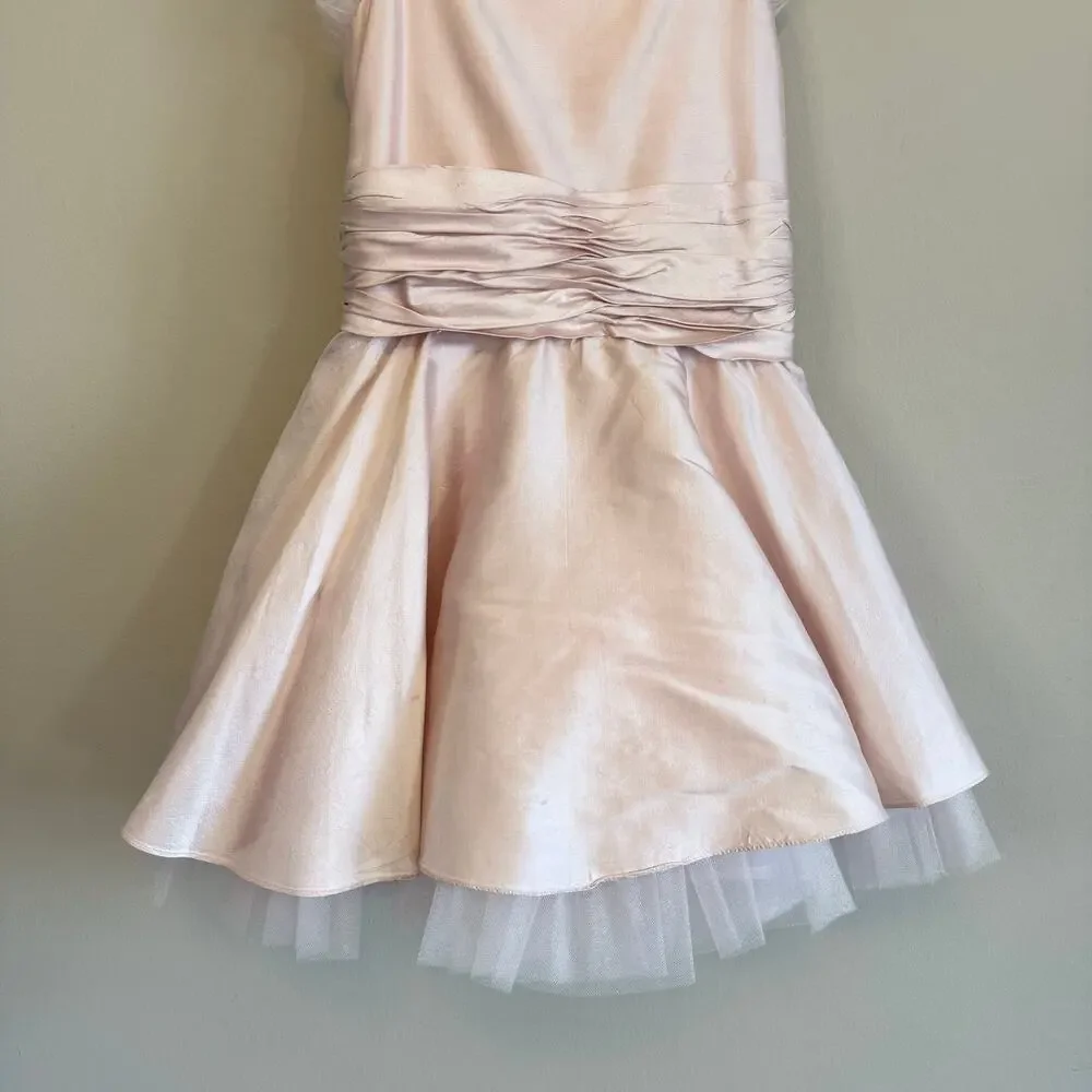 Elena Do Vale Designer Pink Taffeta Girls Party Dress - Size 5/6 Est. Tulle Trim